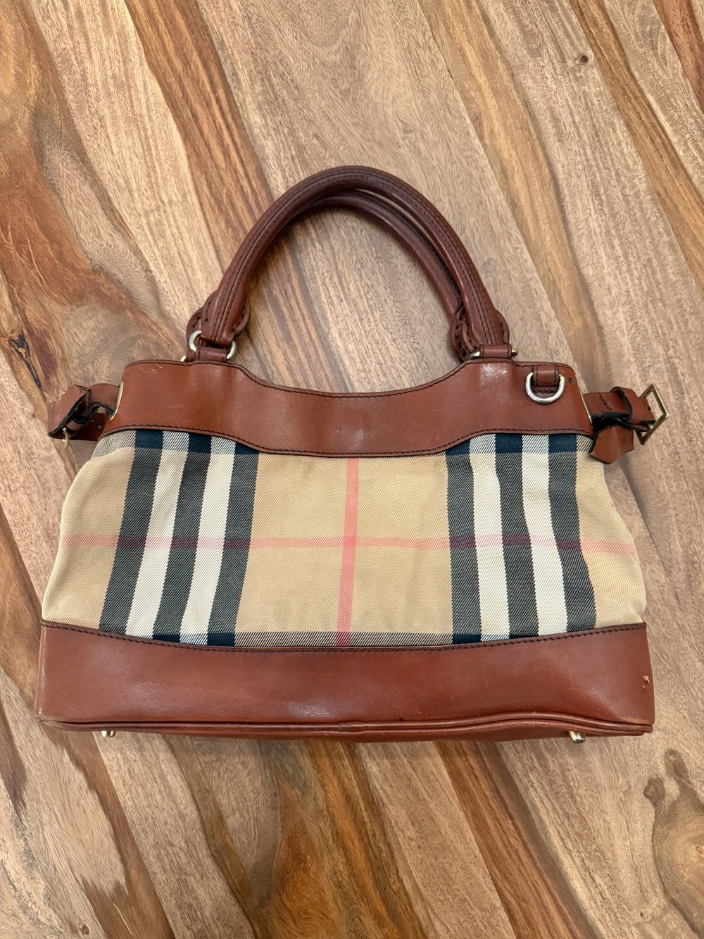 Authentic Burberry Nova Check Canvas Brown Leather Handbag